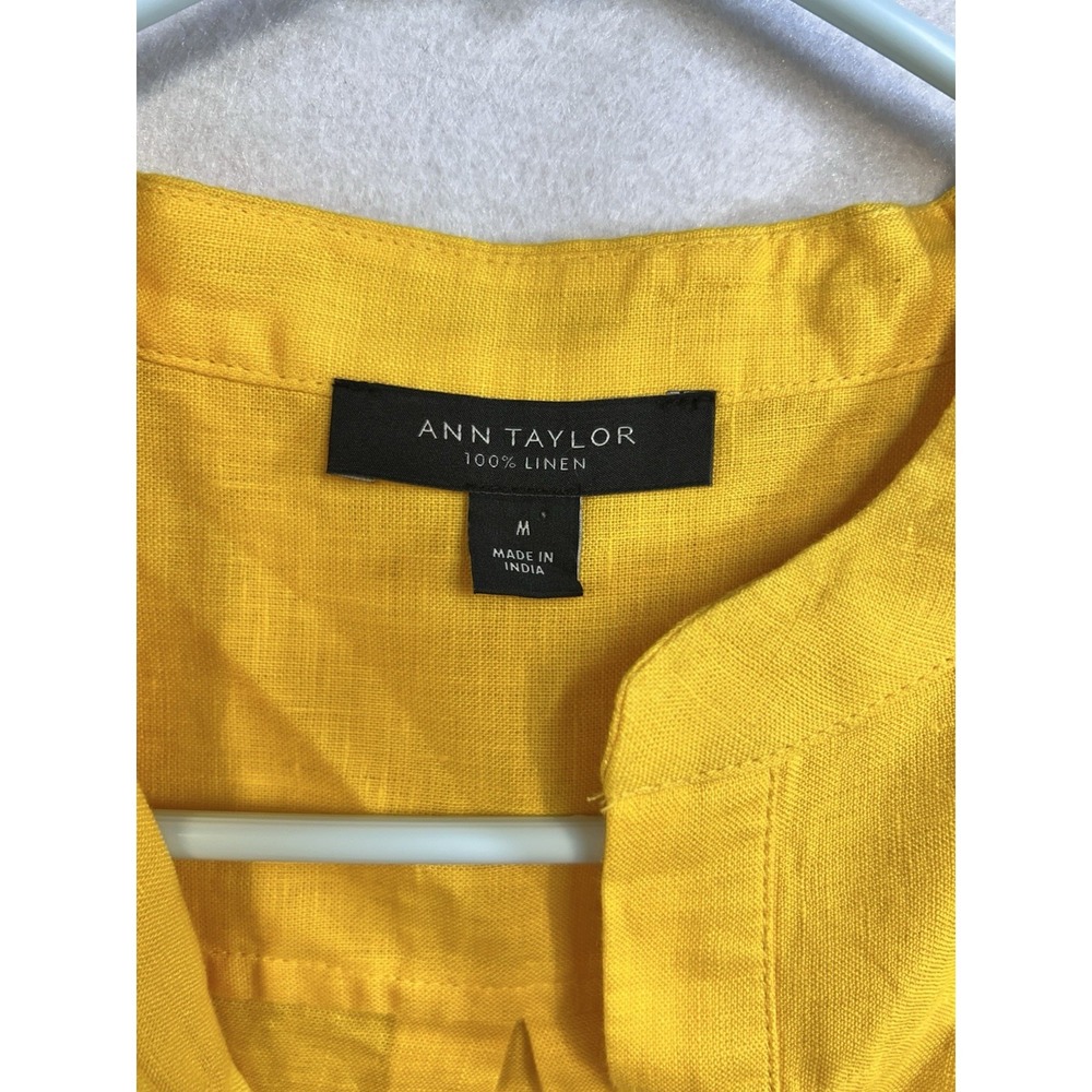 Ann Taylor Women's M Yellow 100% Linen Sleeveless Collared Button Blouse